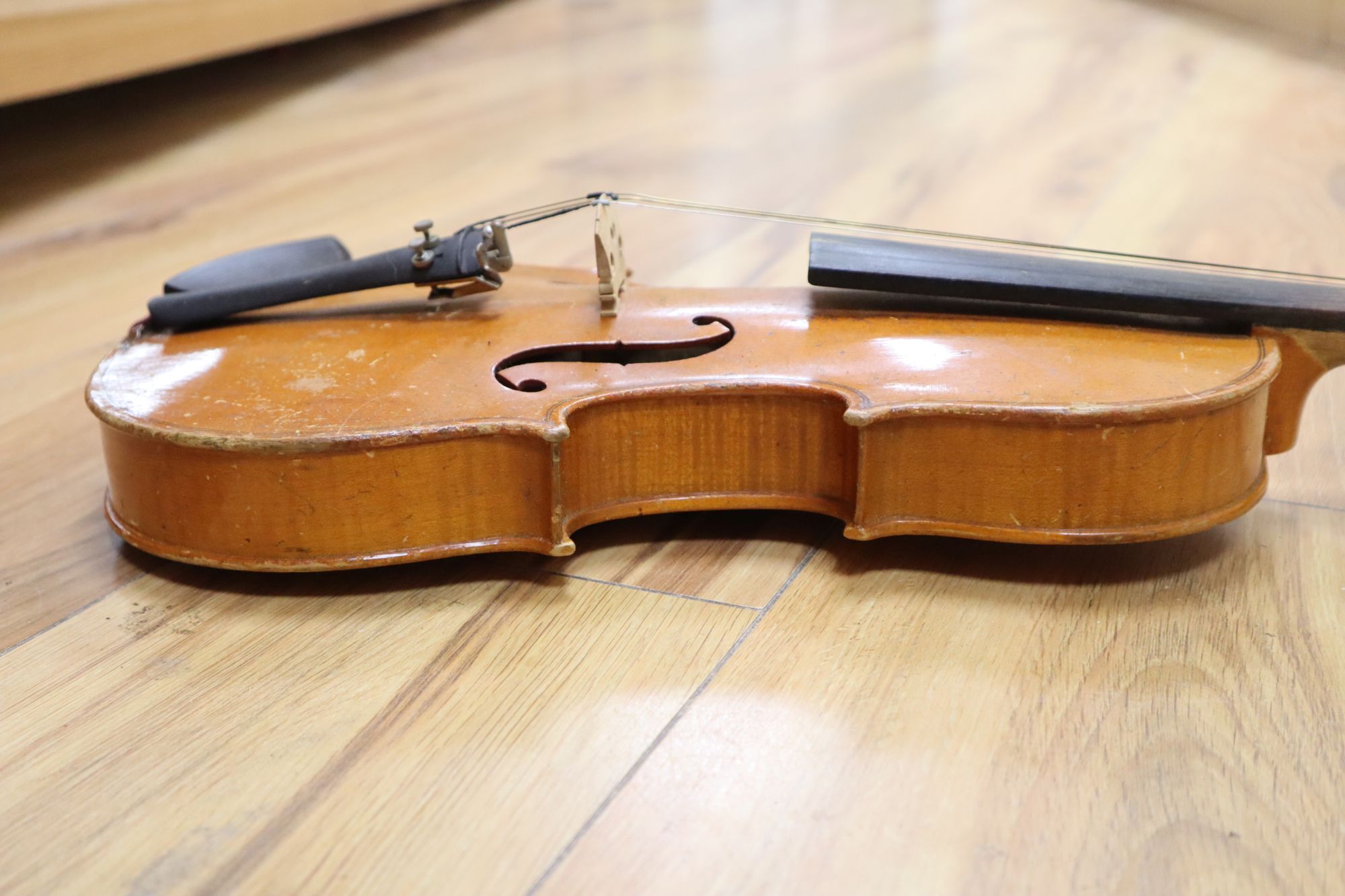 A 3/4 size violin, labelled Stradavarius, cased